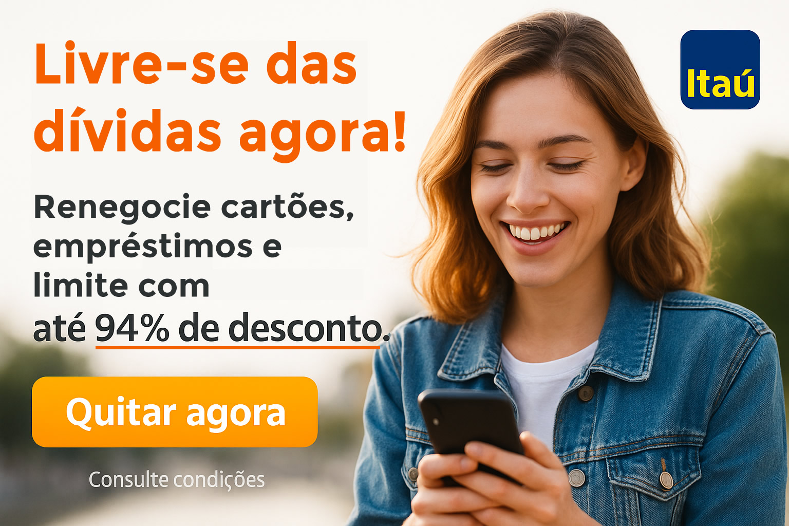 Livre-se das dívidas agora! Renegocie cartões, empréstimos e limite com até 94% de desconto.
